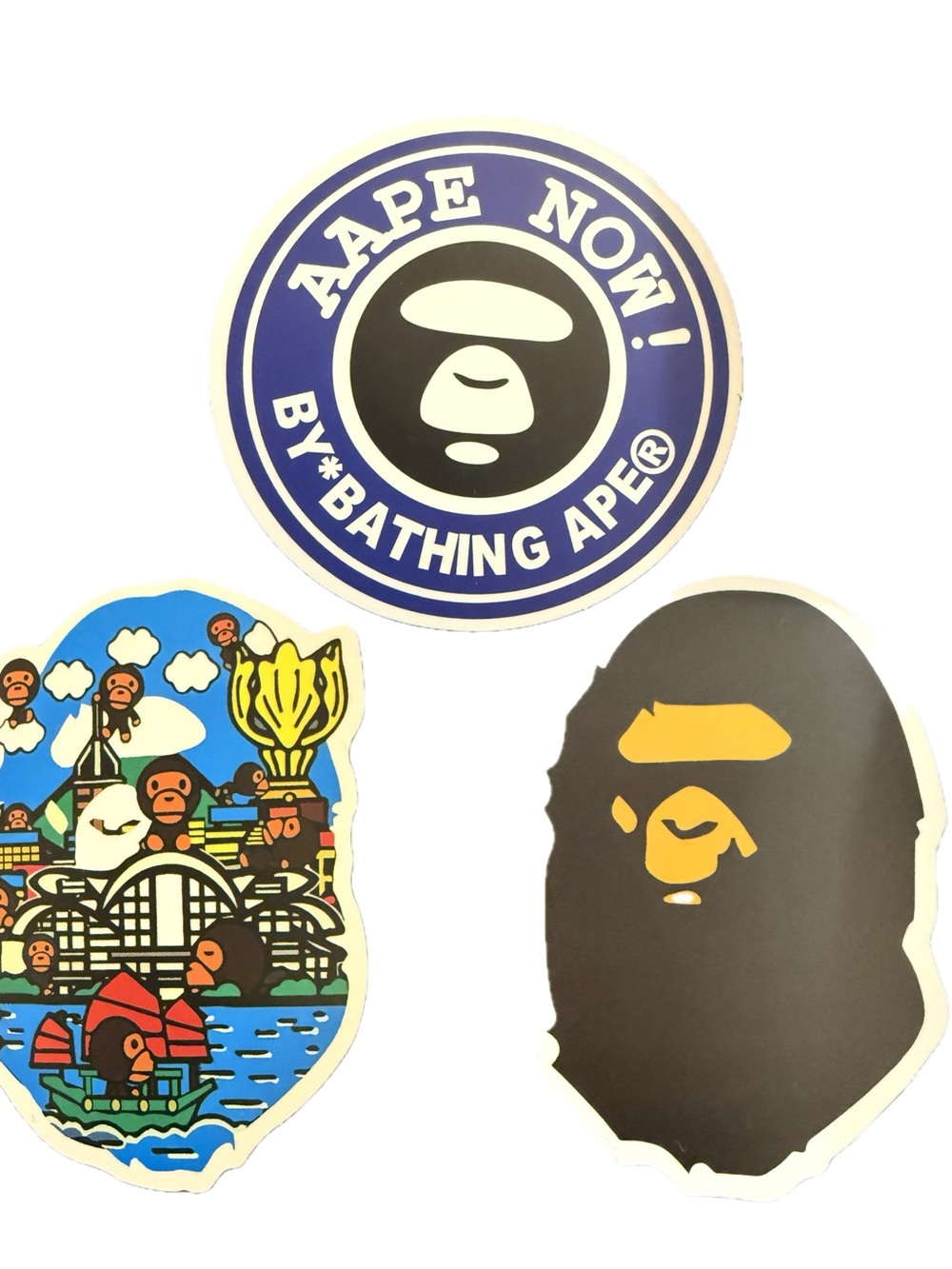 BAPE A Bathing Ape AAPE NOW Baby Milo Ape Head Sticker Lot 3pc Streetwear
